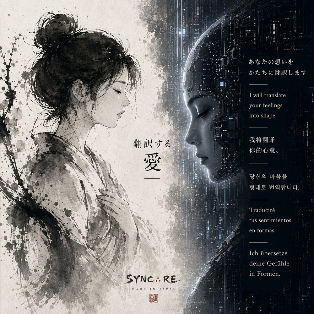 Sync Your AI——あなたの想いをかたちに翻訳します（墨絵の女性とAIの対面）