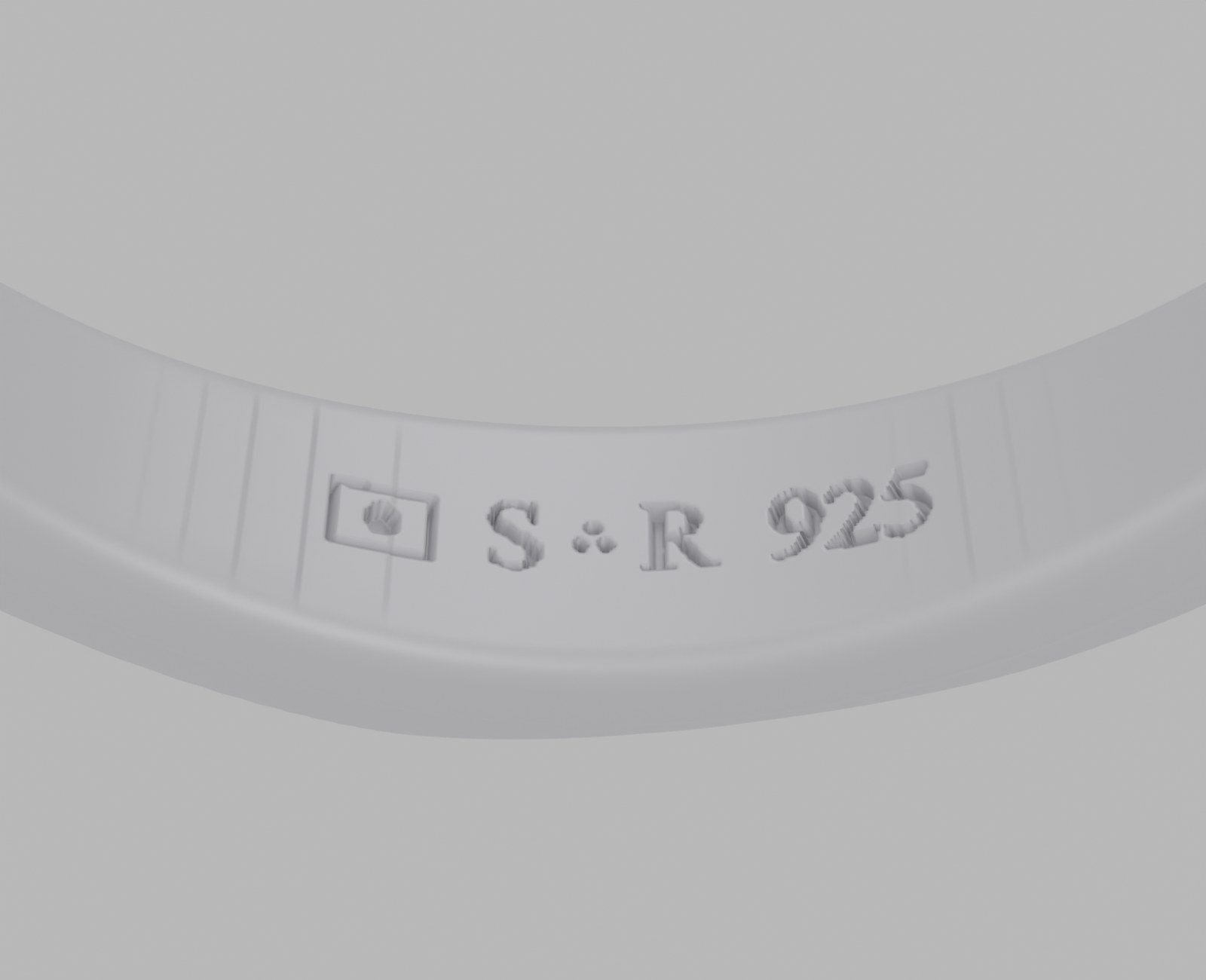 リング内側の底の刻印——日の丸と925、SYNC∴REの頭文字の彫り（見本レンダー）